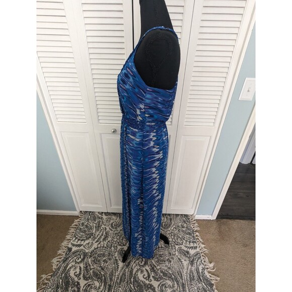 Charlie Jade Dress Womens sz S Sleeveless Maxi Blue Watercolor Faux Wrap Chiffon - Picture 9 of 16